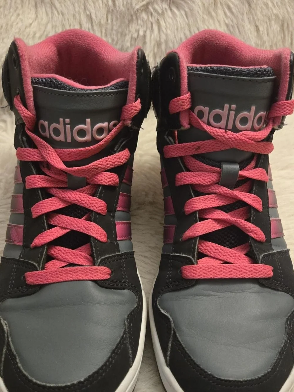 adidas Black & Pink Girls Youth High-Top Sneakers